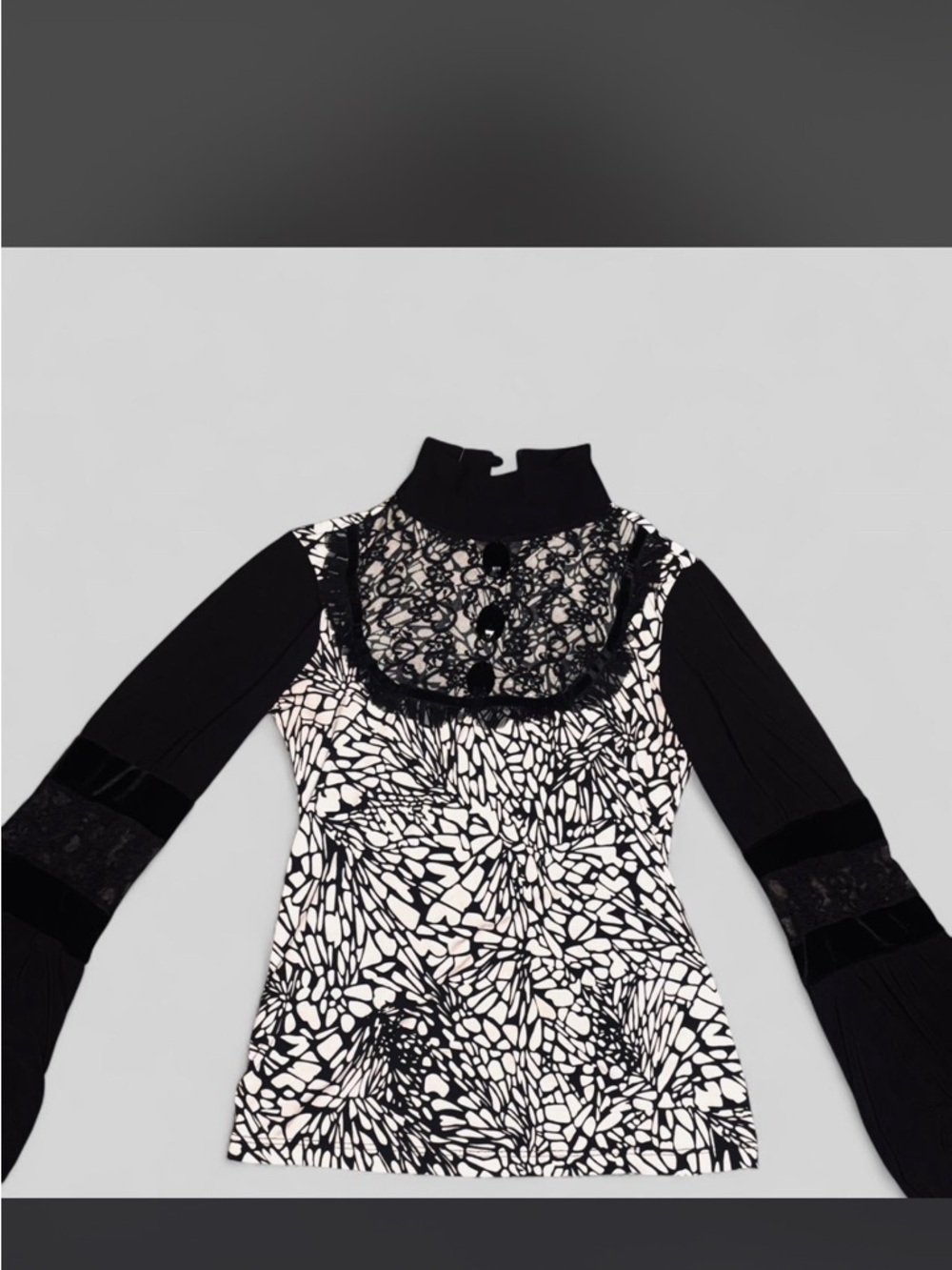 Black & White Lace-Trim Patterned Top